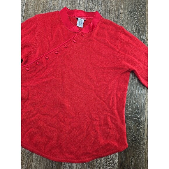 Definite View Red Cashmere Sweater Pullover Women M Asymmetrical Button Placket - Picture 3 of 8